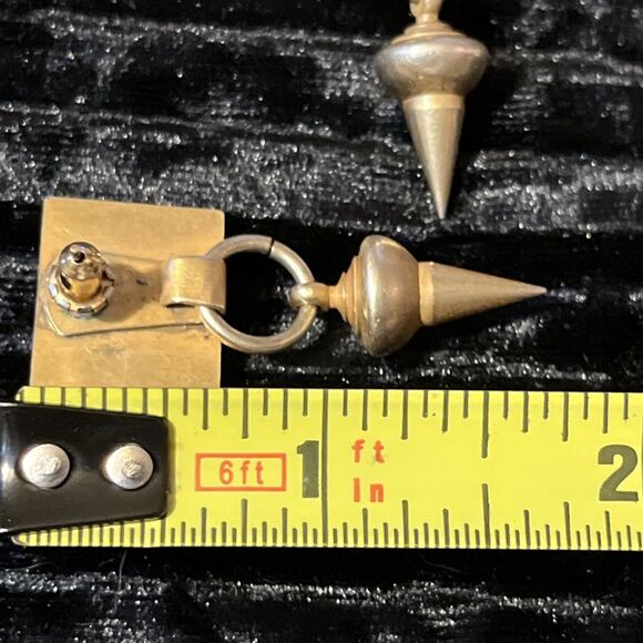 Stunning Vintage Brushed Goldtone Modernist Cone Shape Dangle Pierced Earrings - Picture 6 of 6
